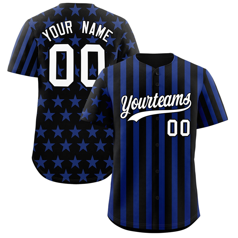 Custom Black Royal Blue American Flag Graffiti Pattern Baseball Jersey | BuyFootballJersey