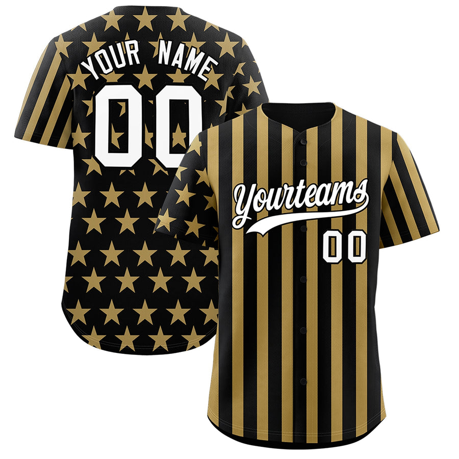 Custom Black Old Gold American Flag Graffiti Pattern Baseball Jersey | BuyFootballJersey