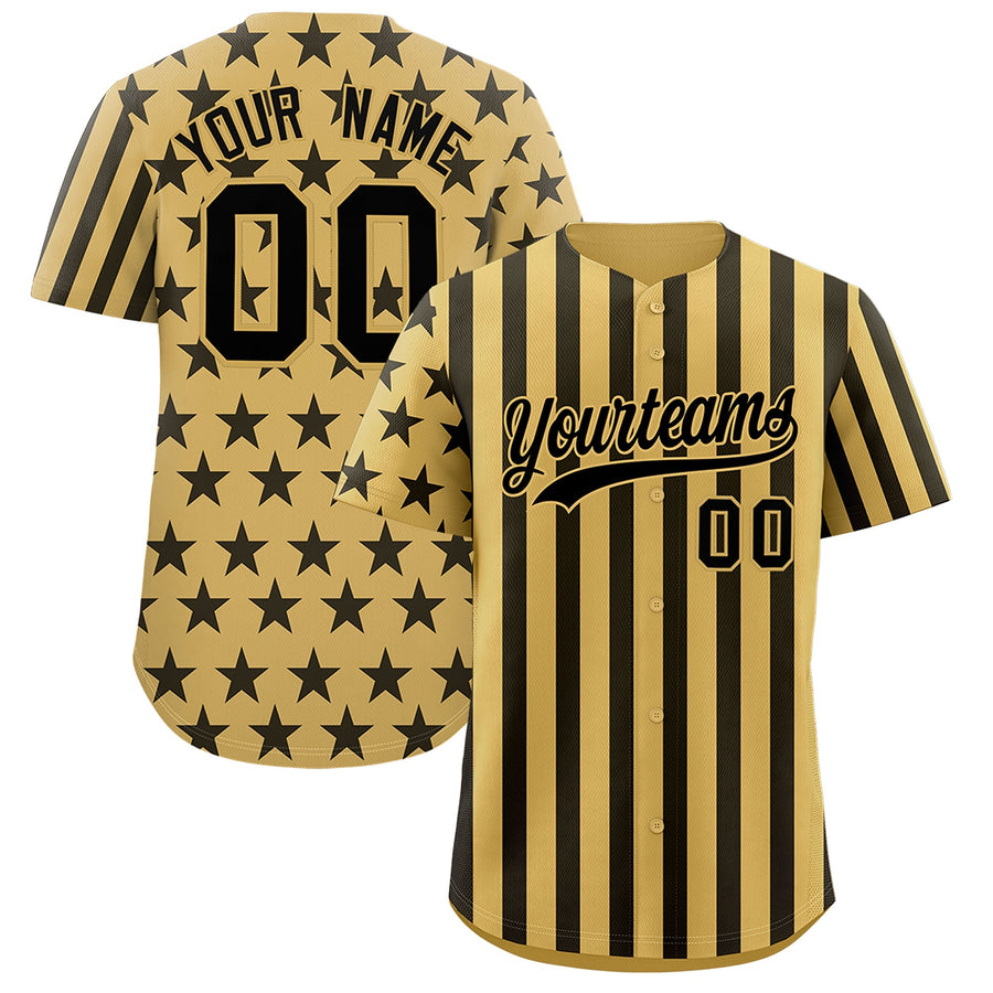 Custom Old Gold Black American Flag Graffiti Pattern Baseball Jersey | BuyFootballJersey