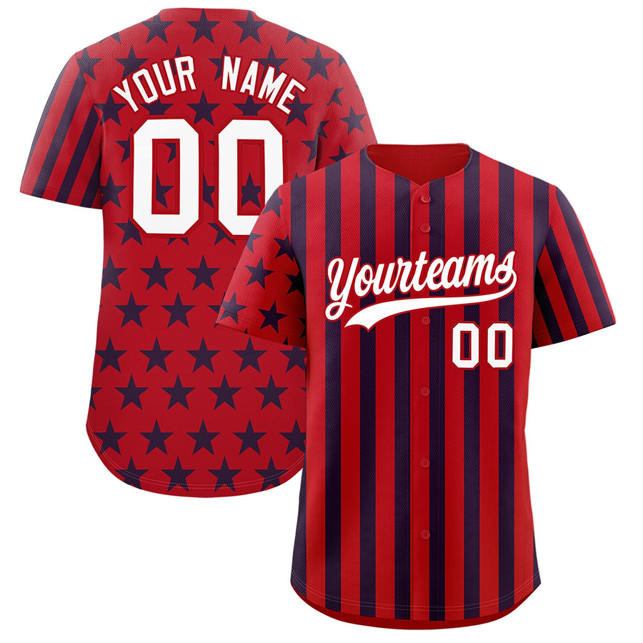 Custom Red Navy White American Flag Graffiti Pattern Baseball Jersey | BuyFootballJersey