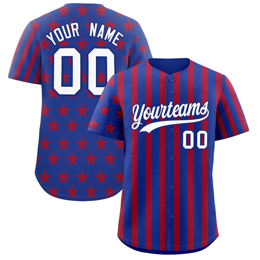 Custom Royal Blue Red American Flag Graffiti Pattern Baseball Jersey | BuyFootballJersey