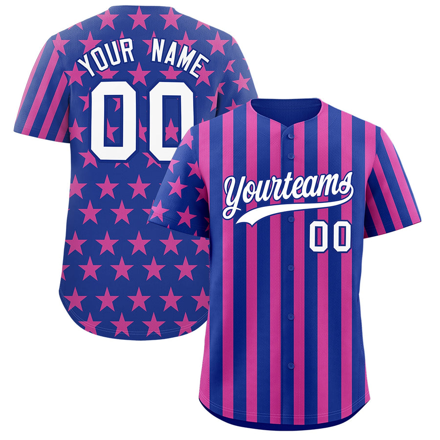 Custom Royal Blue Pink American Flag Graffiti Pattern Baseball Jersey | BuyFootballJersey