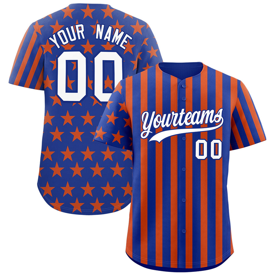 Custom Royal Blue Orange American Flag Graffiti Pattern Baseball Jersey | BuyFootballJersey