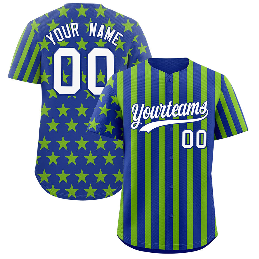 Custom Royal Blue Neon Green American Flag Graffiti Pattern Baseball Jersey | BuyFootballJersey