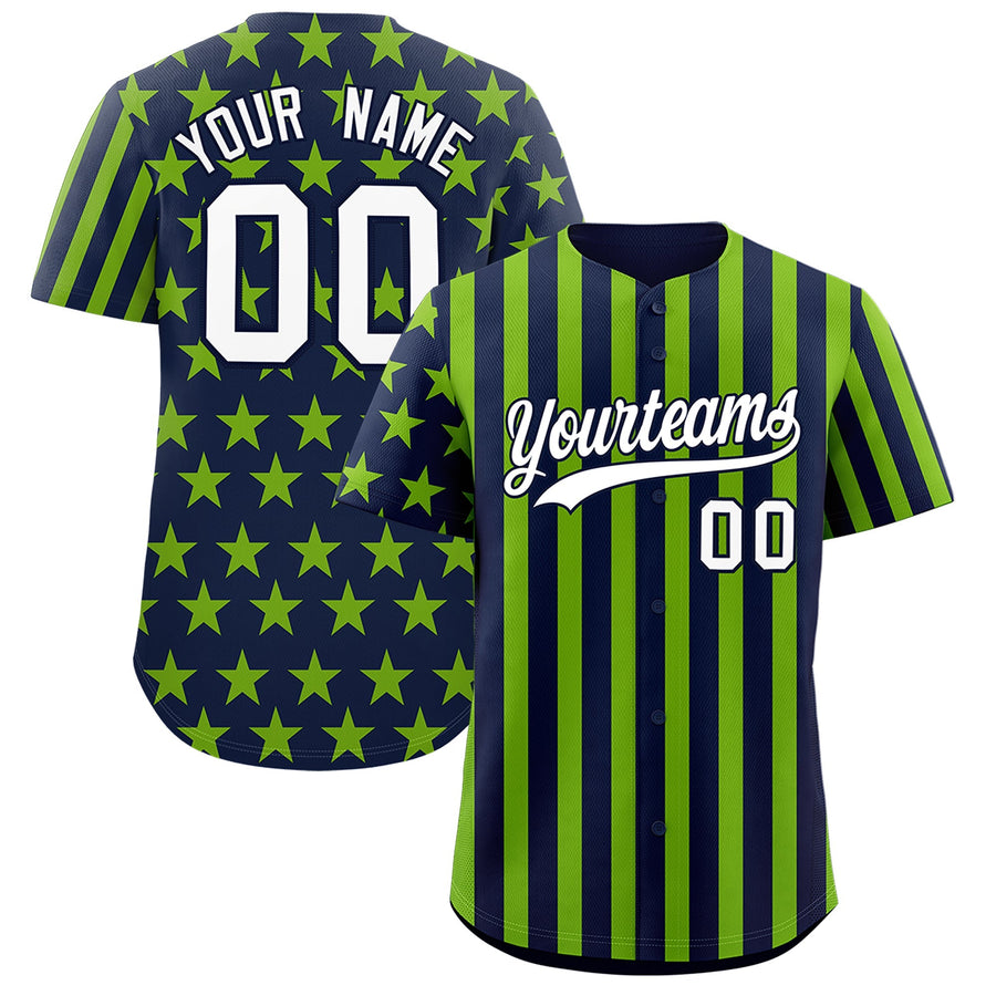 Custom Navy Neon Green American Flag Graffiti Pattern Baseball Jersey | BuyFootballJersey