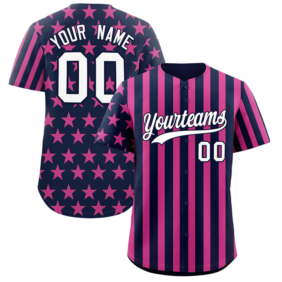 Custom Navy Pink American Flag Graffiti Pattern Baseball Jersey | BuyFootballJersey