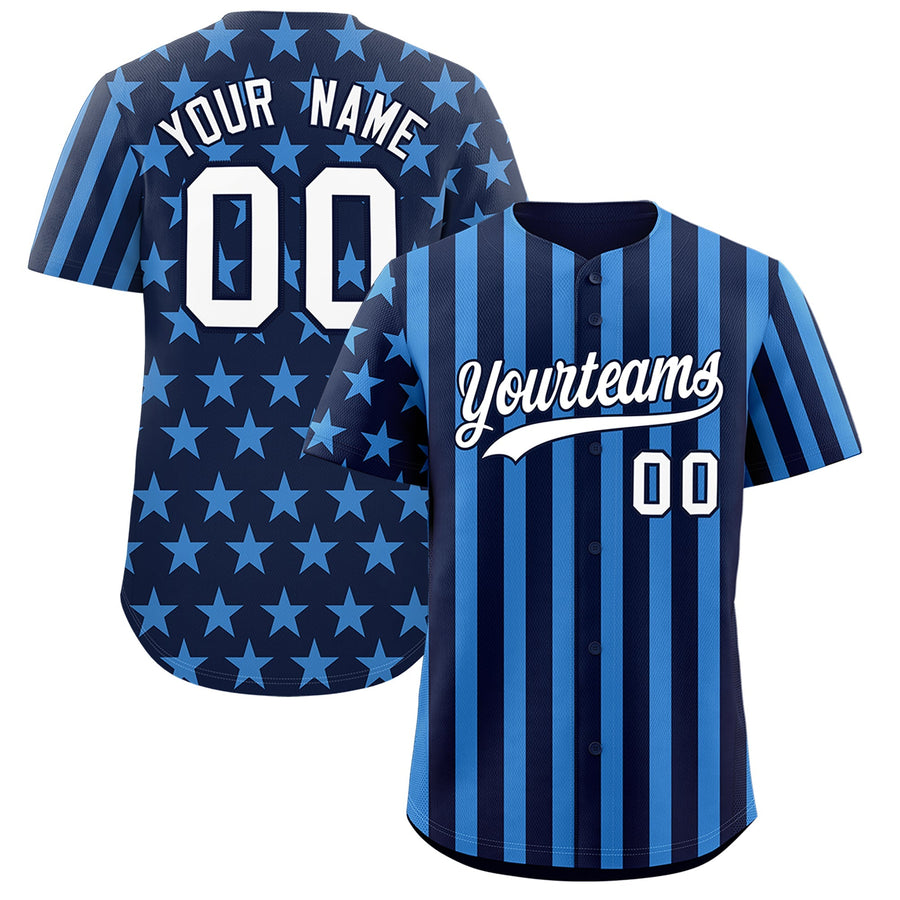 Custom Navy Powder Blue American Flag Graffiti Pattern Baseball Jersey | BuyFootballJersey