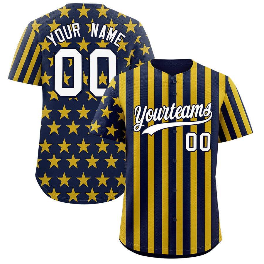 Custom Navy Gold White American Flag Graffiti Pattern Baseball Jersey | BuyFootballJersey