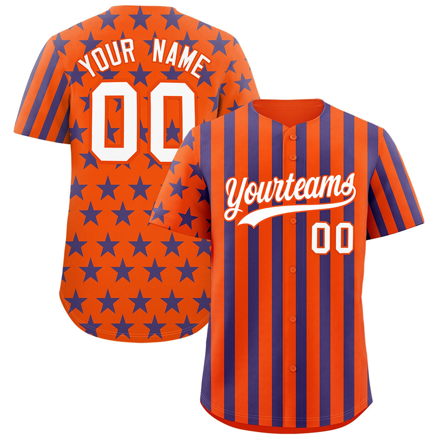 Custom Orange Royal Blue American Flag Graffiti Pattern Baseball Jersey | BuyFootballJersey