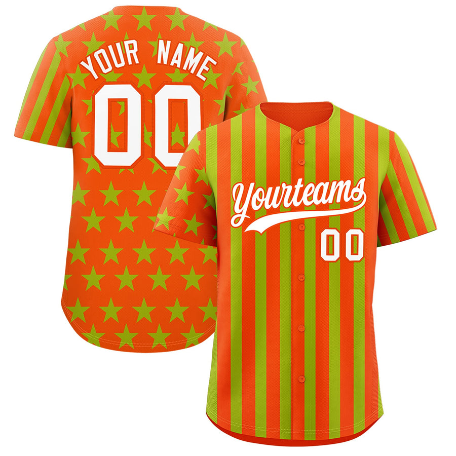 Custom Orange Neon Green American Flag Graffiti Pattern Baseball Jersey | BuyFootballJersey