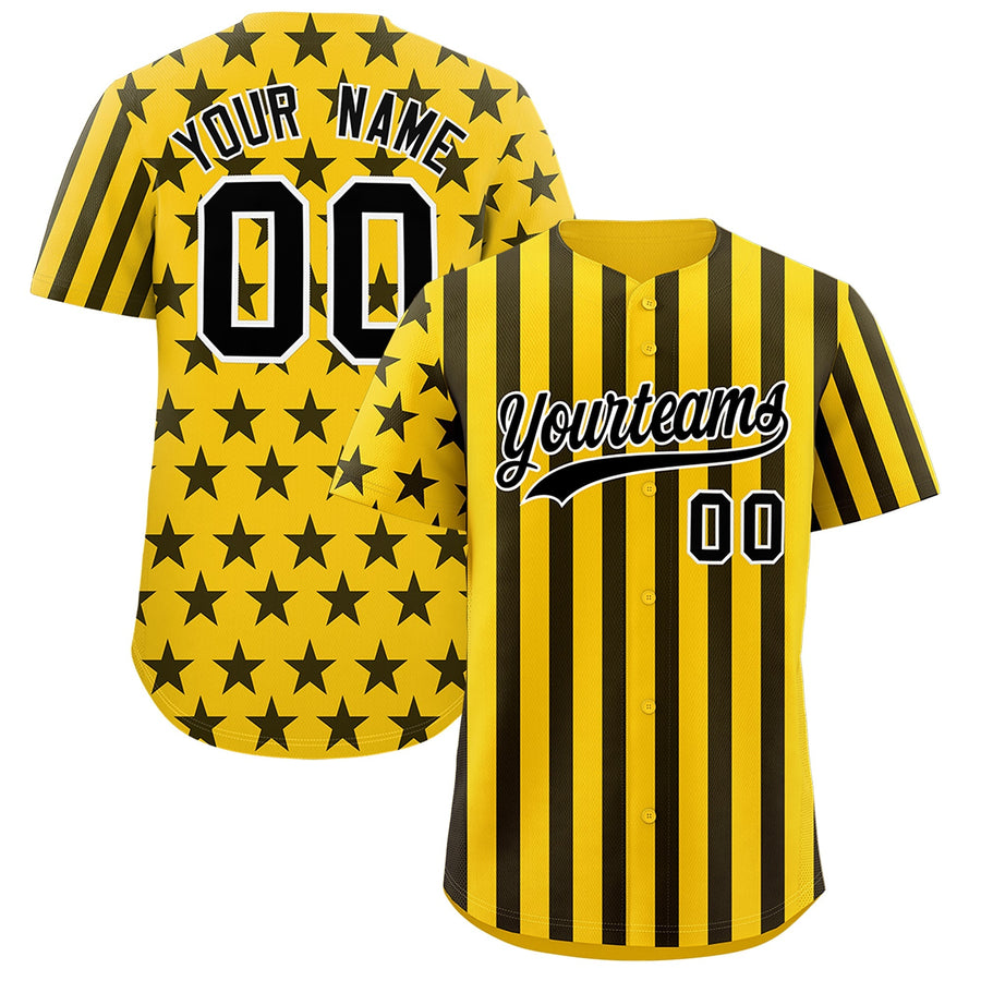 Custom Gold Black American Flag Graffiti Pattern Baseball Jersey | BuyFootballJersey