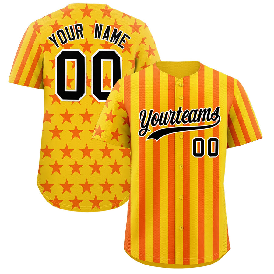 Custom Gold Orange American Flag Graffiti Pattern Baseball Jersey | BuyFootballJersey