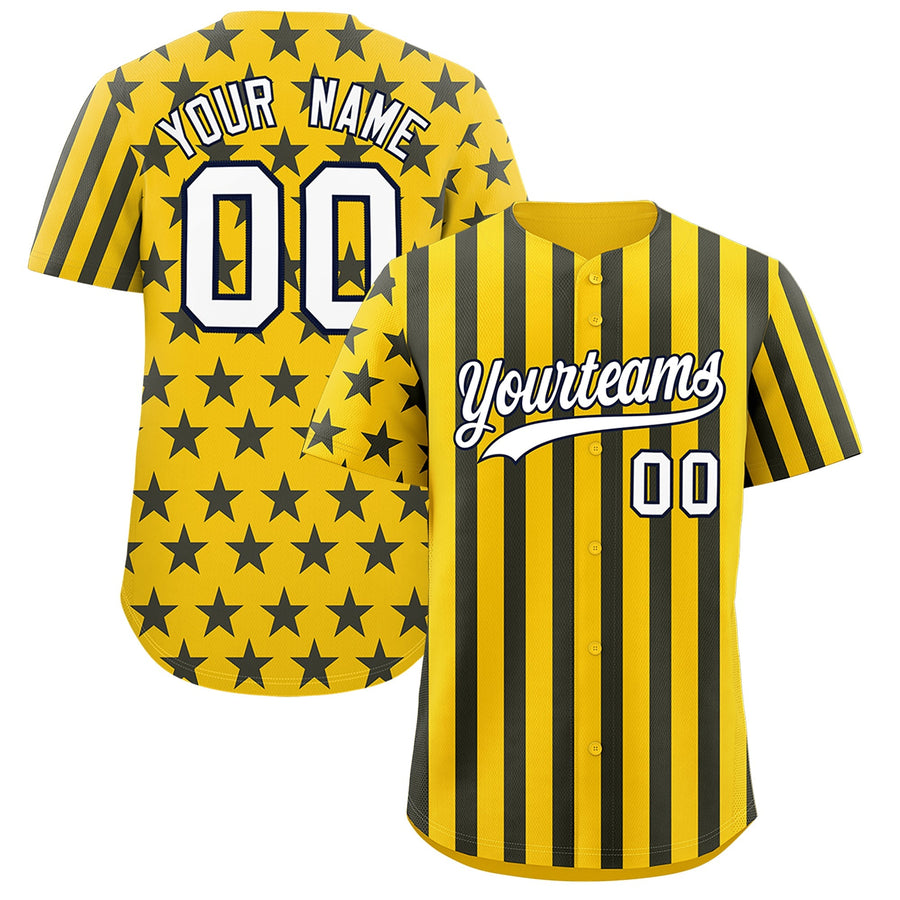 Custom Gold Navy White American Flag Graffiti Pattern Baseball Jersey | BuyFootballJersey