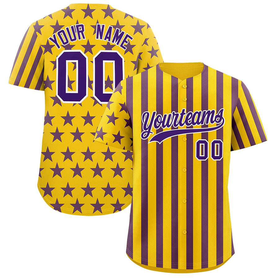Custom Gold Purple American Flag Graffiti Pattern Baseball Jersey | BuyFootballJersey