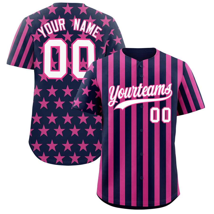 Custom Pink Navy White American Flag Graffiti Pattern Baseball Jersey | BuyFootballJersey