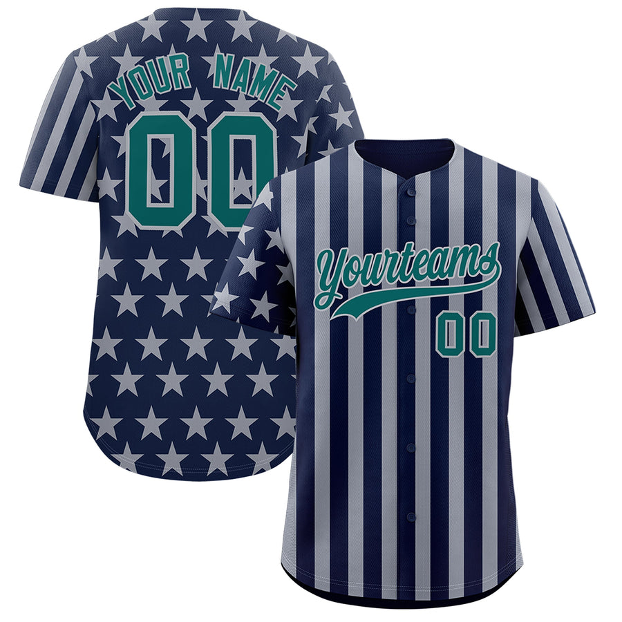 Custom Navy Gray American Flag Graffiti Pattern Baseball Jersey | BuyFootballJersey