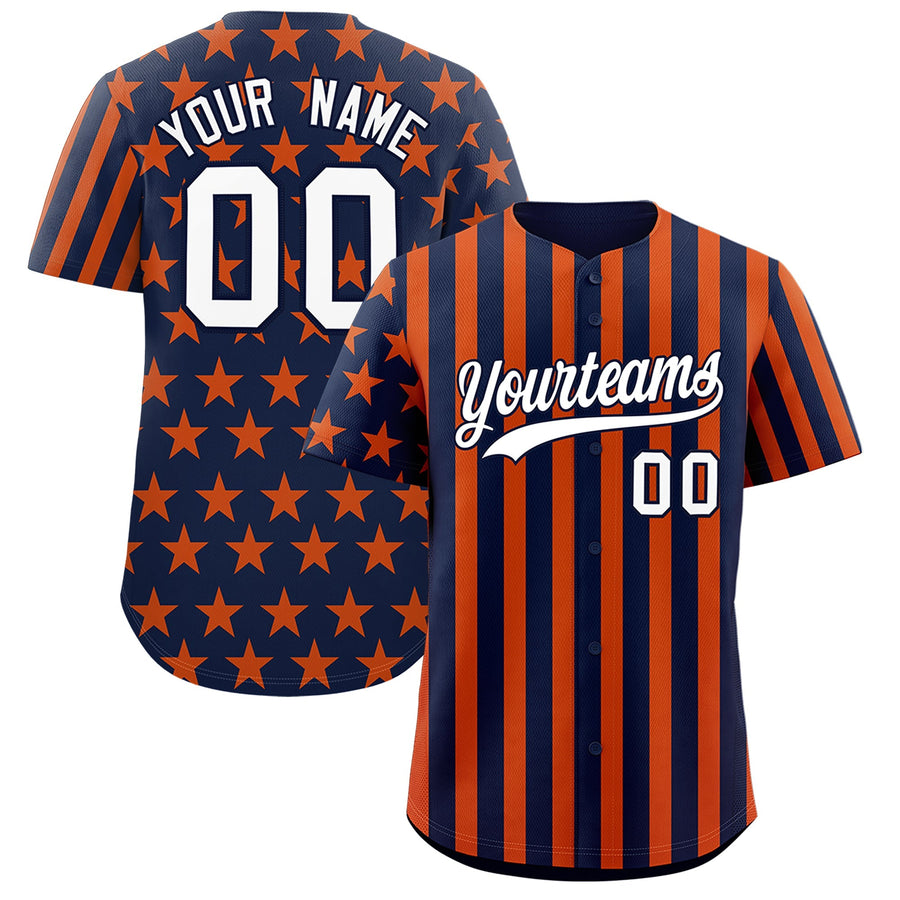 Custom Navy Orange White American Flag Graffiti Pattern Baseball Jersey | BuyFootballJersey