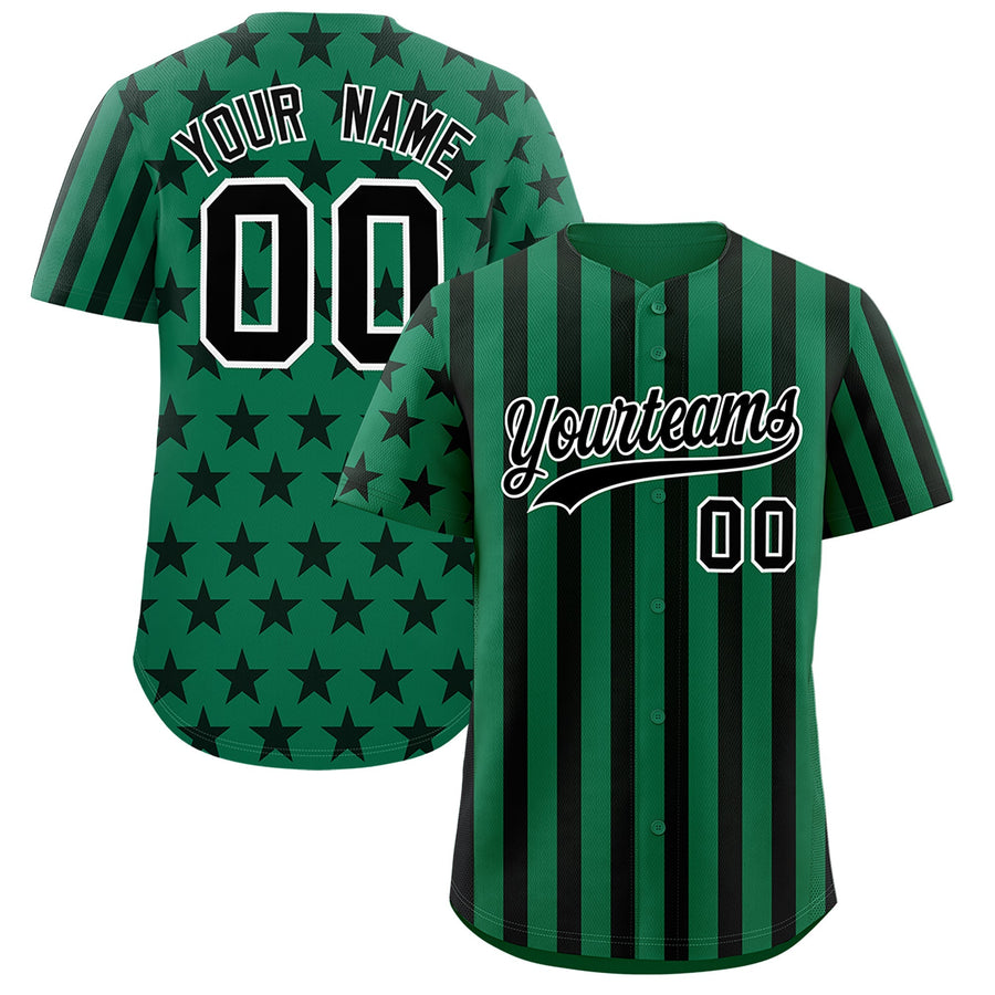 Custom Kelly Green Black American Flag Graffiti Pattern Baseball Jersey | BuyFootballJersey