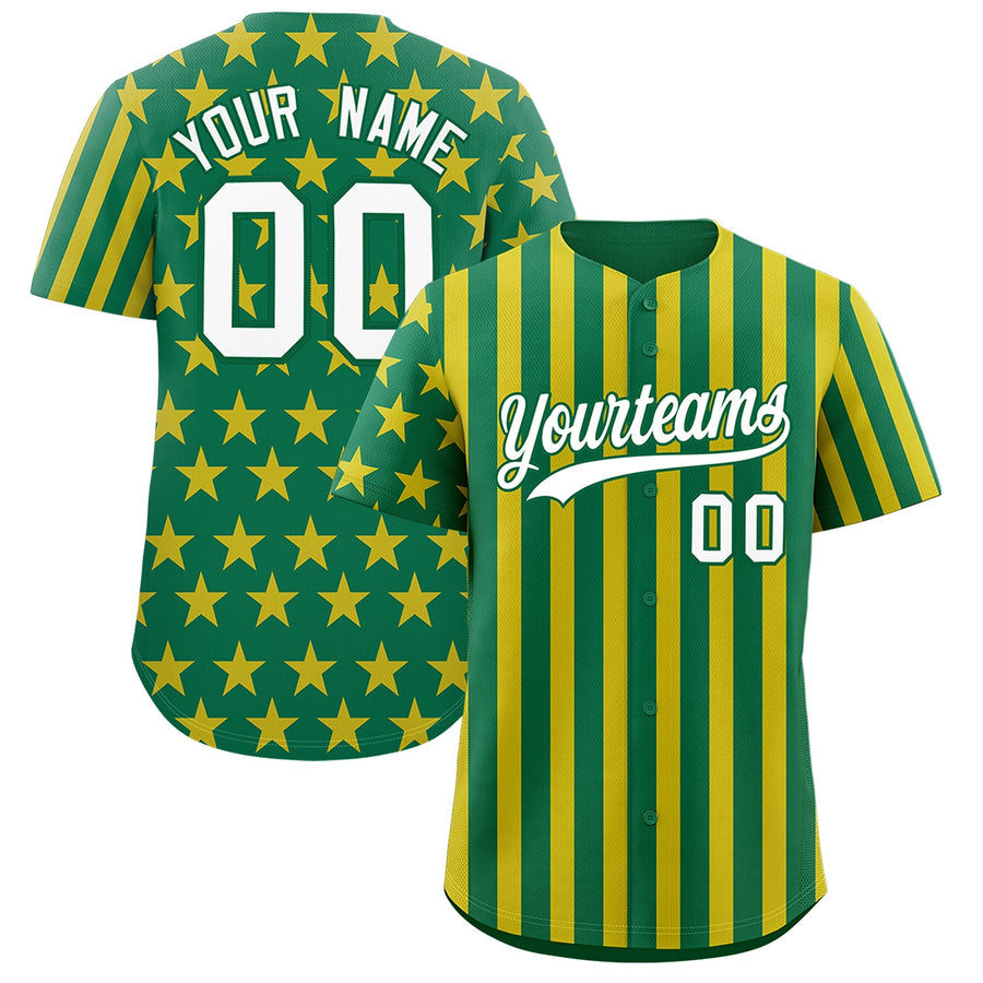 Custom Kelly Green Gold American Flag Graffiti Pattern Baseball Jersey | BuyFootballJersey