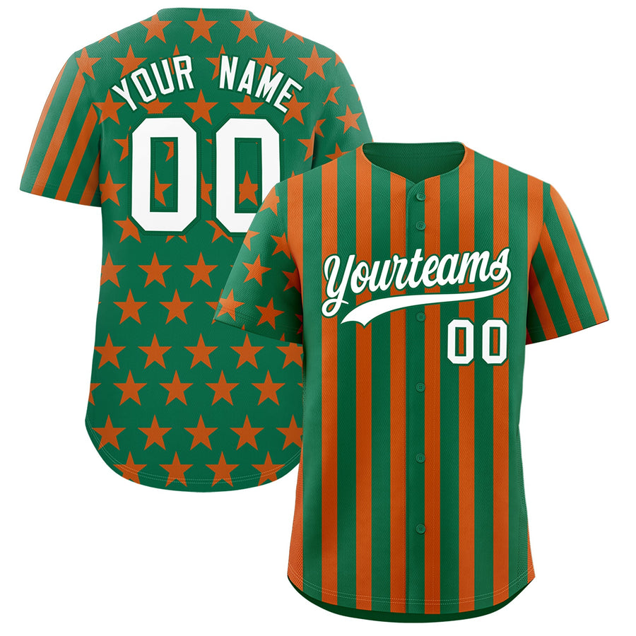 Custom Kelly Green Orange American Flag Graffiti Pattern Baseball Jersey | BuyFootballJersey