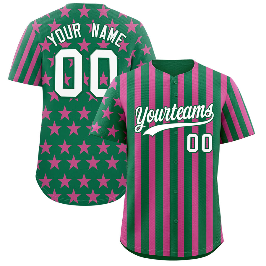 Custom Kelly Green Pink American Flag Graffiti Pattern Baseball Jersey | BuyFootballJersey