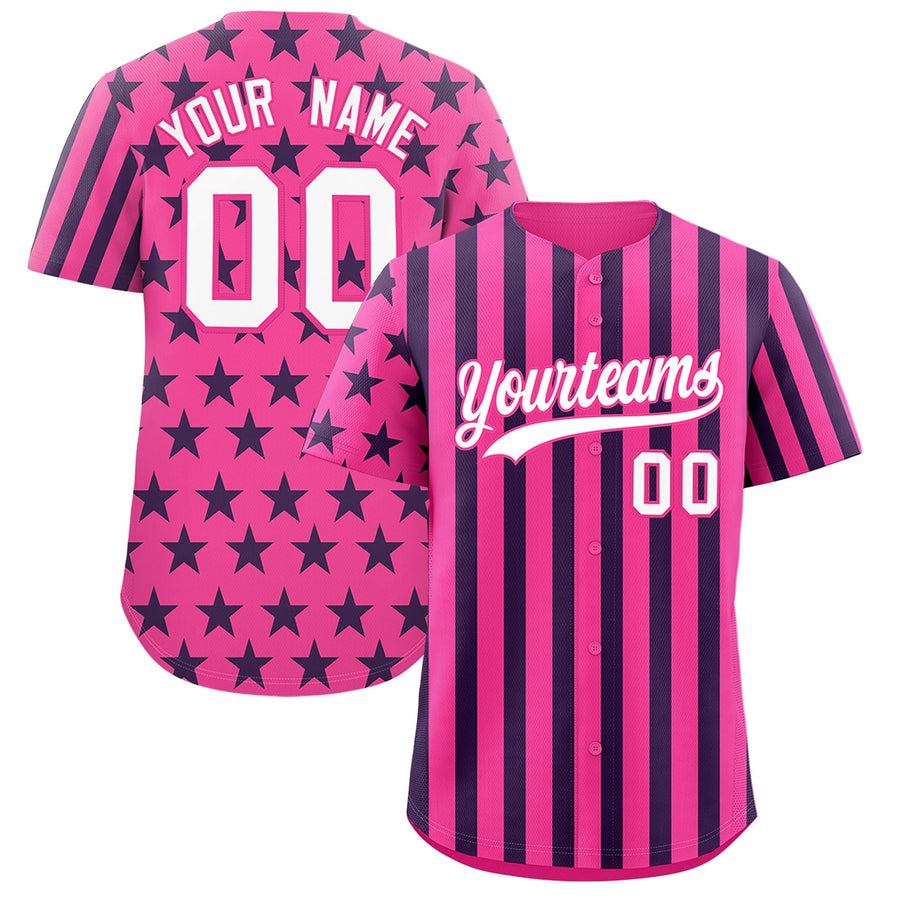 Custom Pink White Navy American Flag Graffiti Pattern Baseball Jersey | BuyFootballJersey