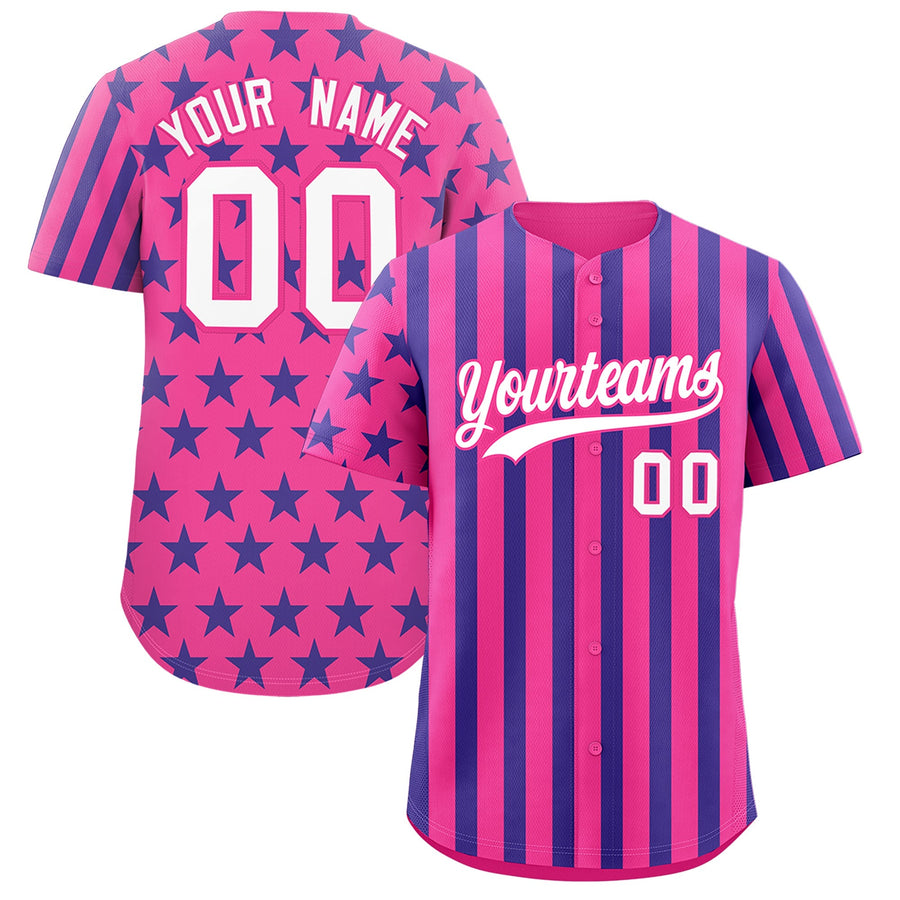 Custom Pink Royal Blue American Flag Graffiti Pattern Baseball Jersey | BuyFootballJersey