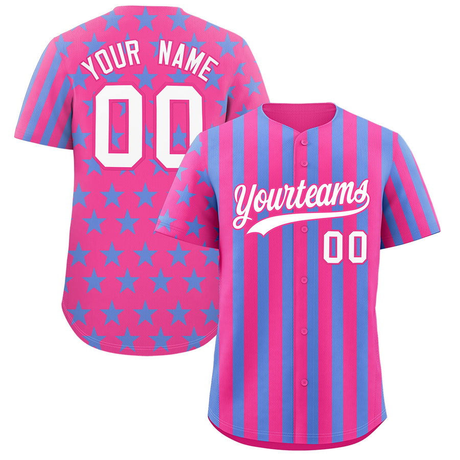 Custom Pink Powder Blue American Flag Graffiti Pattern Baseball Jersey | BuyFootballJersey