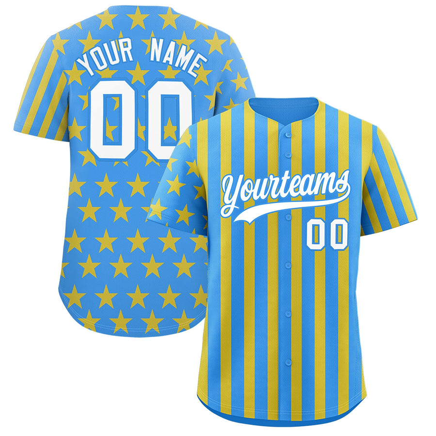 Custom Powder Blue Gold American Flag Graffiti Pattern Baseball Jersey | BuyFootballJersey