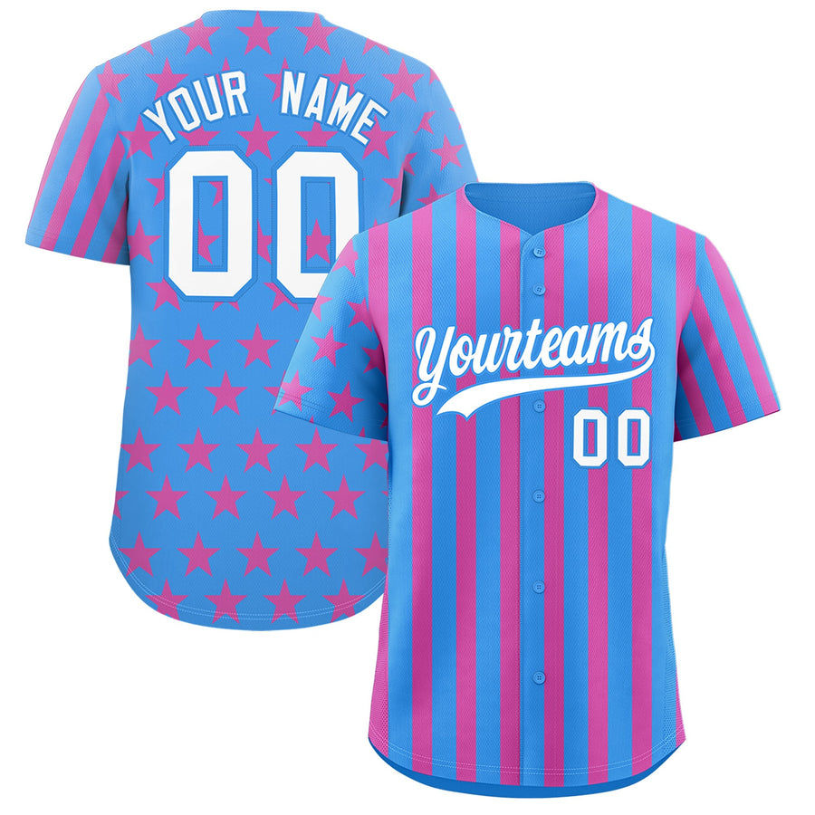 Custom Powder Blue Pink American Flag Graffiti Pattern Baseball Jersey | BuyFootballJersey