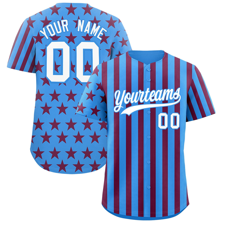 Custom Powder Blue Crimson American Flag Graffiti Pattern Baseball Jersey | BuyFootballJersey