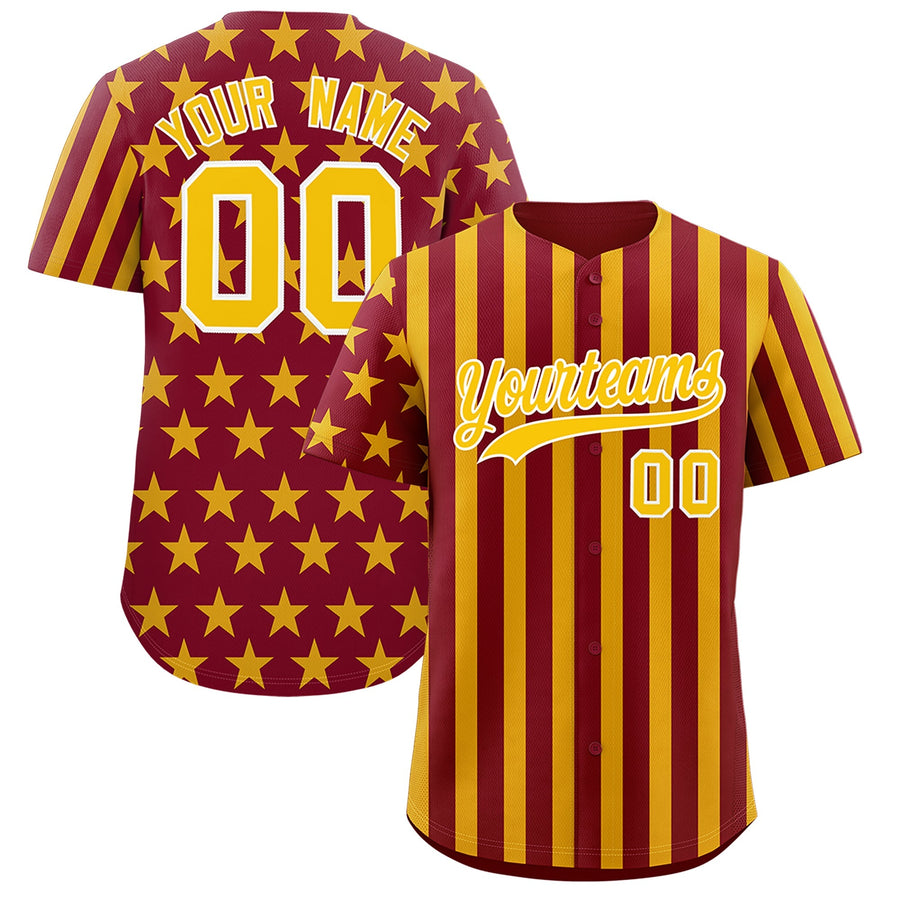 Custom Crimson Gold American Flag Graffiti Pattern Baseball Jersey | BuyFootballJersey
