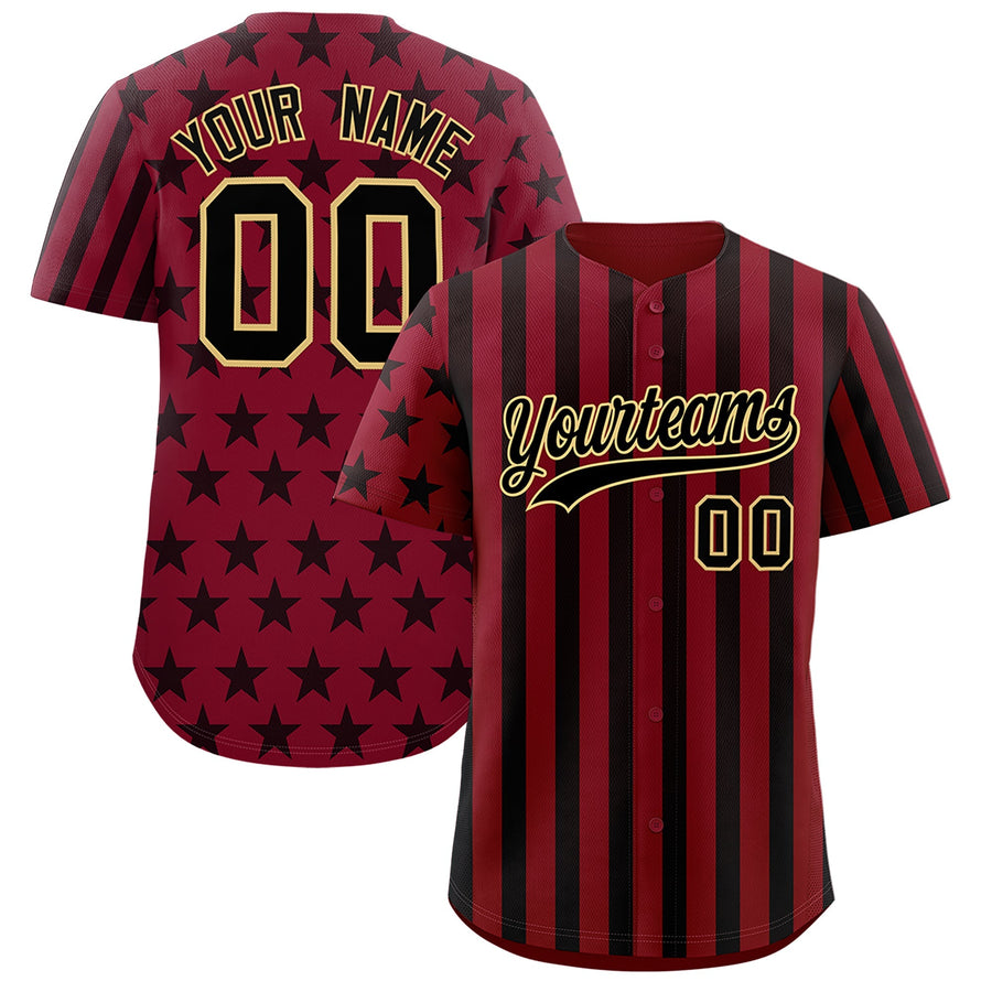 Custom Crimson Black American Flag Graffiti Pattern Baseball Jersey | BuyFootballJersey