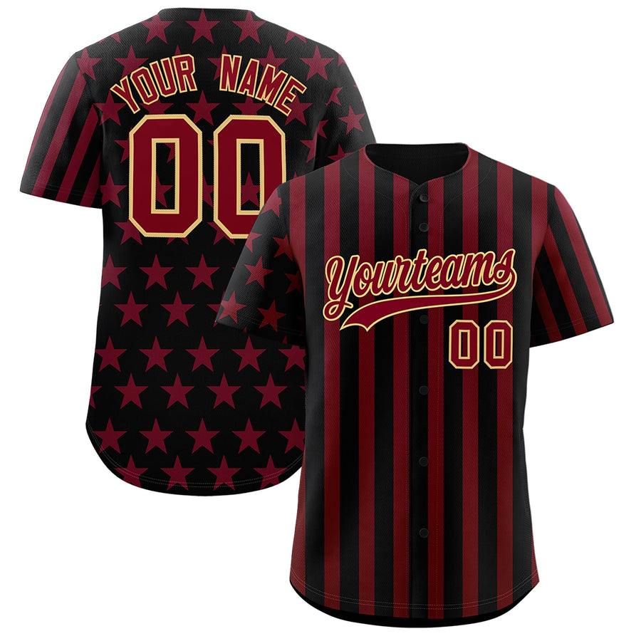 Custom Black Crimson American Flag Graffiti Pattern Baseball Jersey | BuyFootballJersey