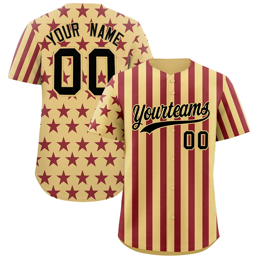 Custom Khaki Crimson American Flag Graffiti Pattern Baseball Jersey | BuyFootballJersey