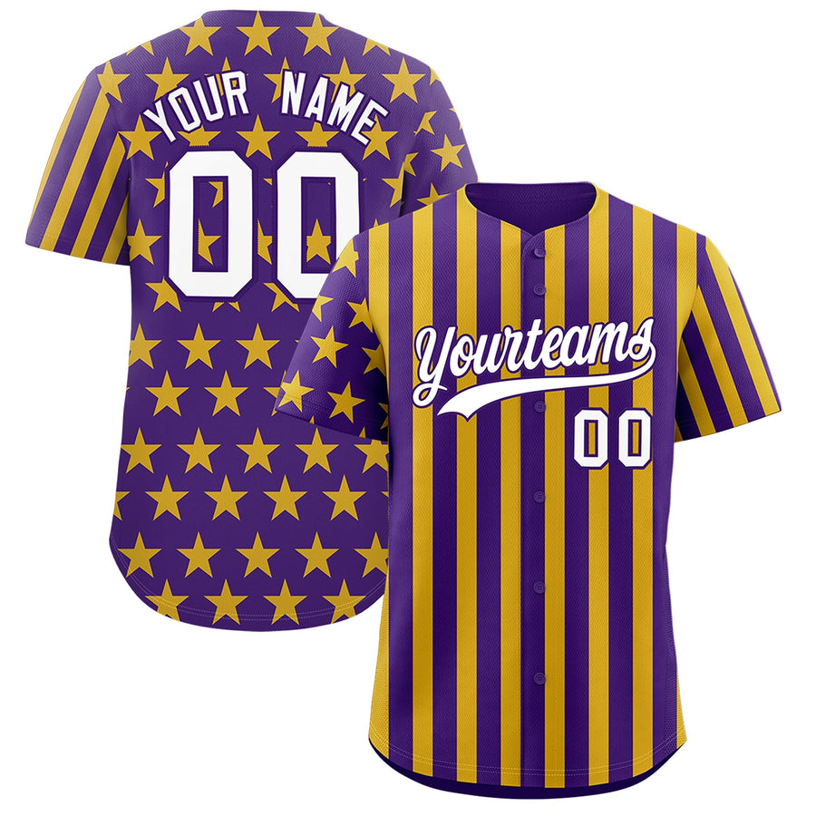 Custom Purple Gold American Flag Graffiti Pattern Baseball Jersey | BuyFootballJersey