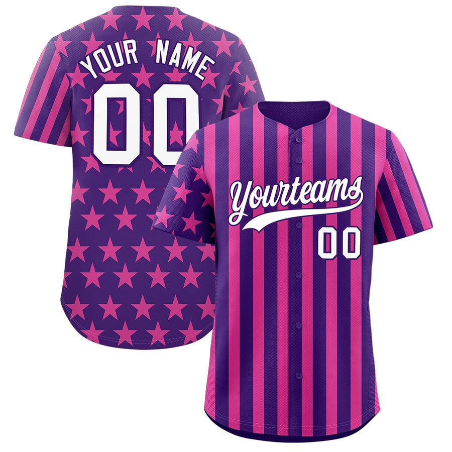 Custom Purple Pink American Flag Graffiti Pattern Baseball Jersey | BuyFootballJersey