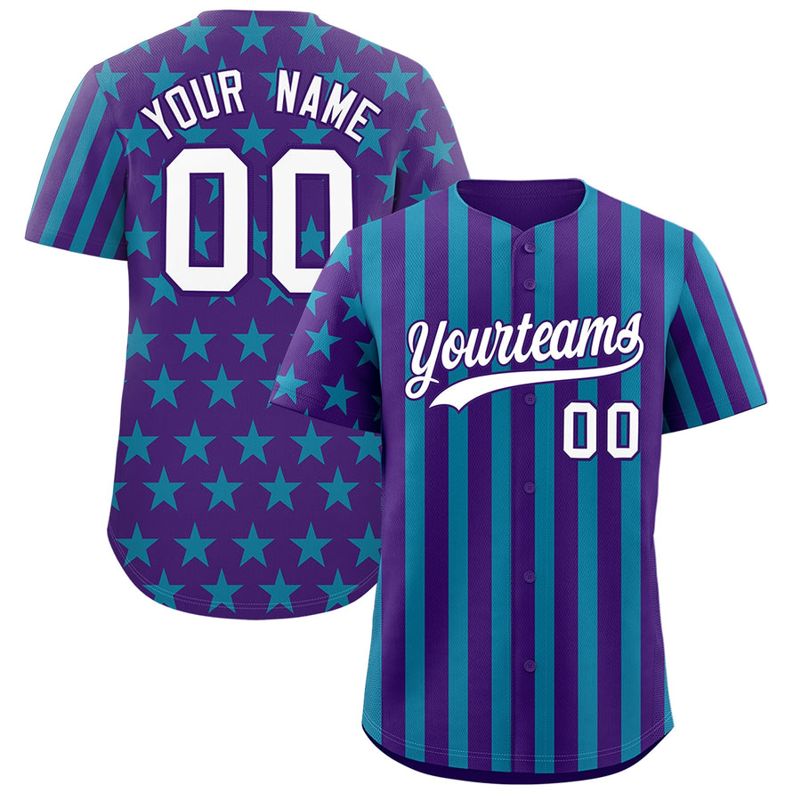 Custom Purple Teal American Flag Graffiti Pattern Baseball Jersey | BuyFootballJersey