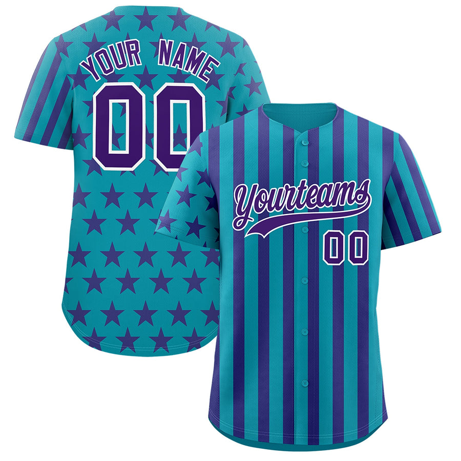 Custom Teal Purple American Flag Graffiti Pattern Baseball Jersey | BuyFootballJersey