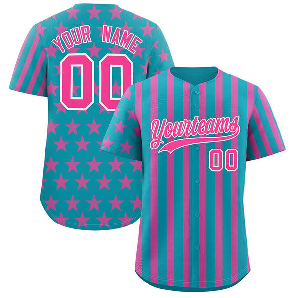 Custom Teal Pink American Flag Graffiti Pattern Baseball Jersey | BuyFootballJersey