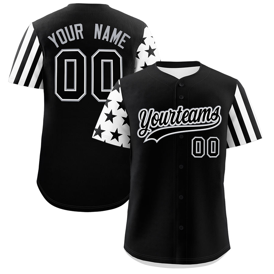 Custom Black White American Flag Raglan Sleeves Baseball Jersey | BuyFootballJersey
