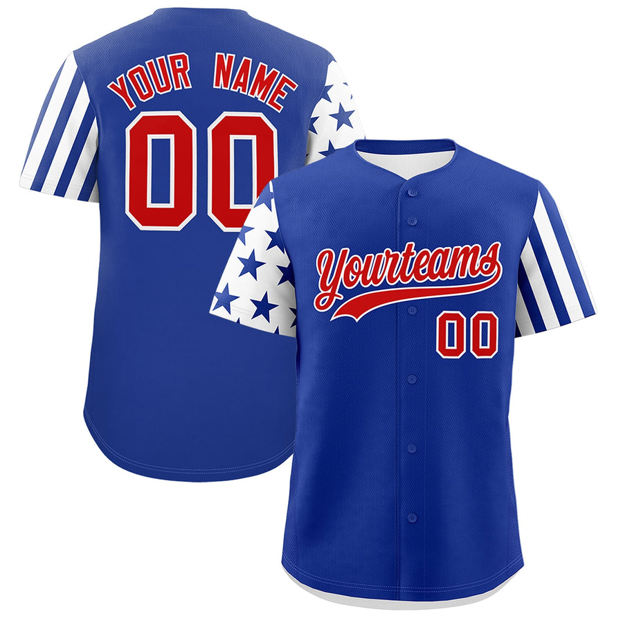 Custom Royal Blue White American Flag Raglan Sleeves Baseball Jersey | BuyFootballJersey