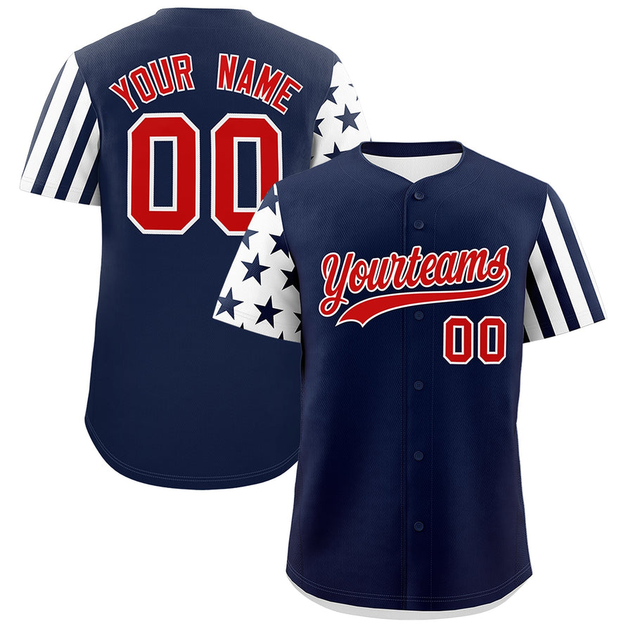 Custom Navy White American Flag Raglan Sleeves Baseball Jersey | BuyFootballJersey