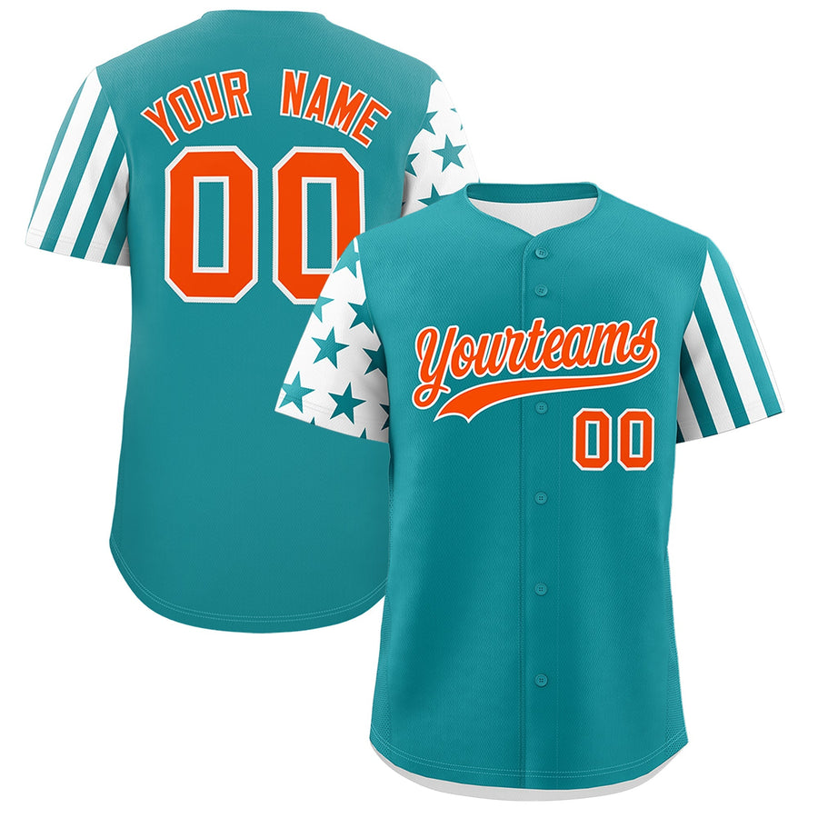Custom Aqua White American Flag Raglan Sleeves Baseball Jersey | BuyFootballJersey