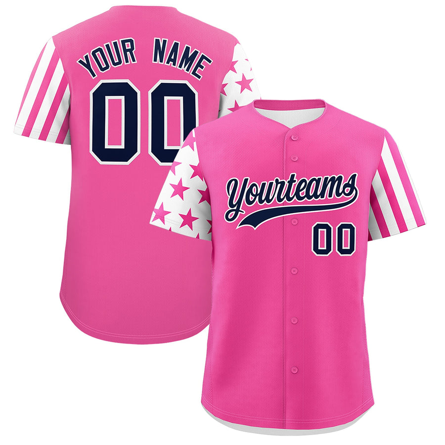 Custom Pink White American Flag Raglan Sleeves Baseball Jersey | BuyFootballJersey