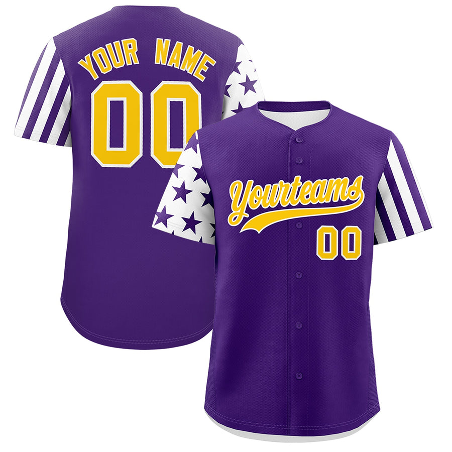 Custom Purple White American Flag Raglan Sleeves Baseball Jersey | BuyFootballJersey