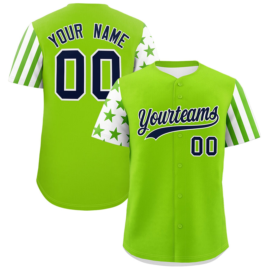 Custom Neon Green White American Flag Raglan Sleeves Baseball Jersey | BuyFootballJersey