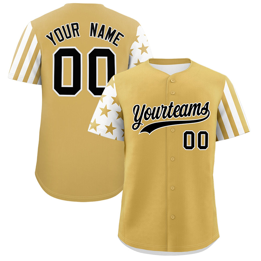 Custom Old Gold White American Flag Raglan Sleeves Baseball Jersey | BuyFootballJersey