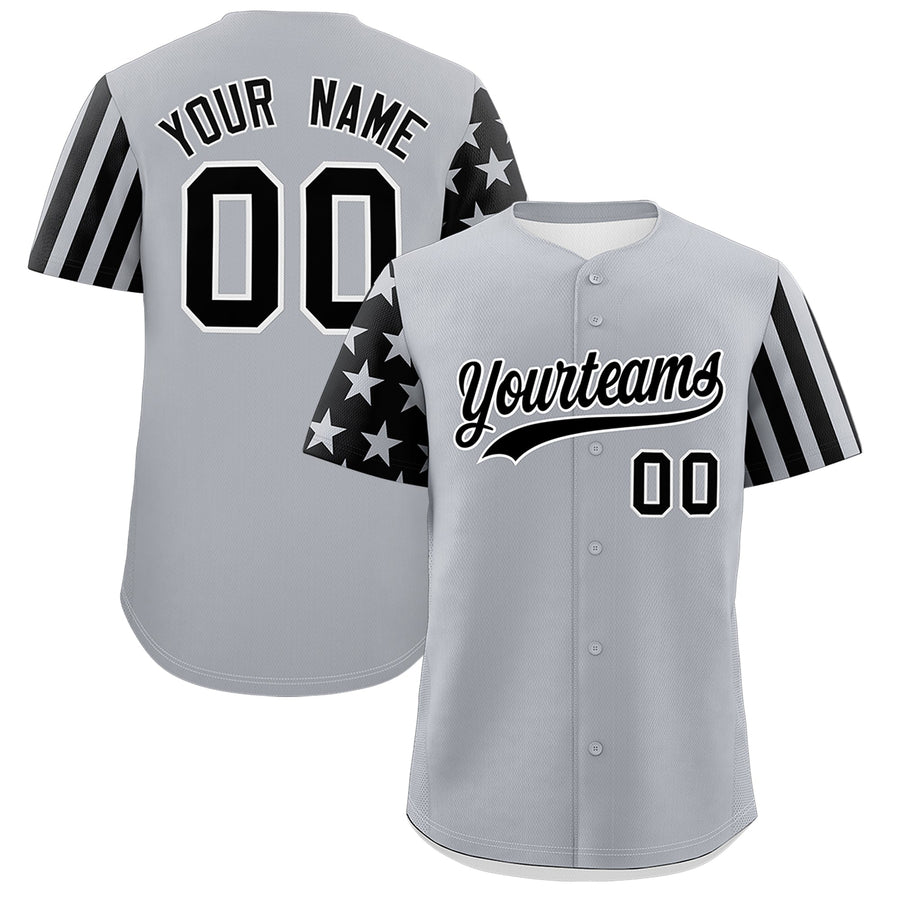 Custom Gray Black American Flag Raglan Sleeves Baseball Jersey | BuyFootballJersey