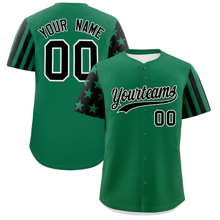 Custom Kelly Green Black American Flag Raglan Sleeves Baseball Jersey | BuyFootballJersey